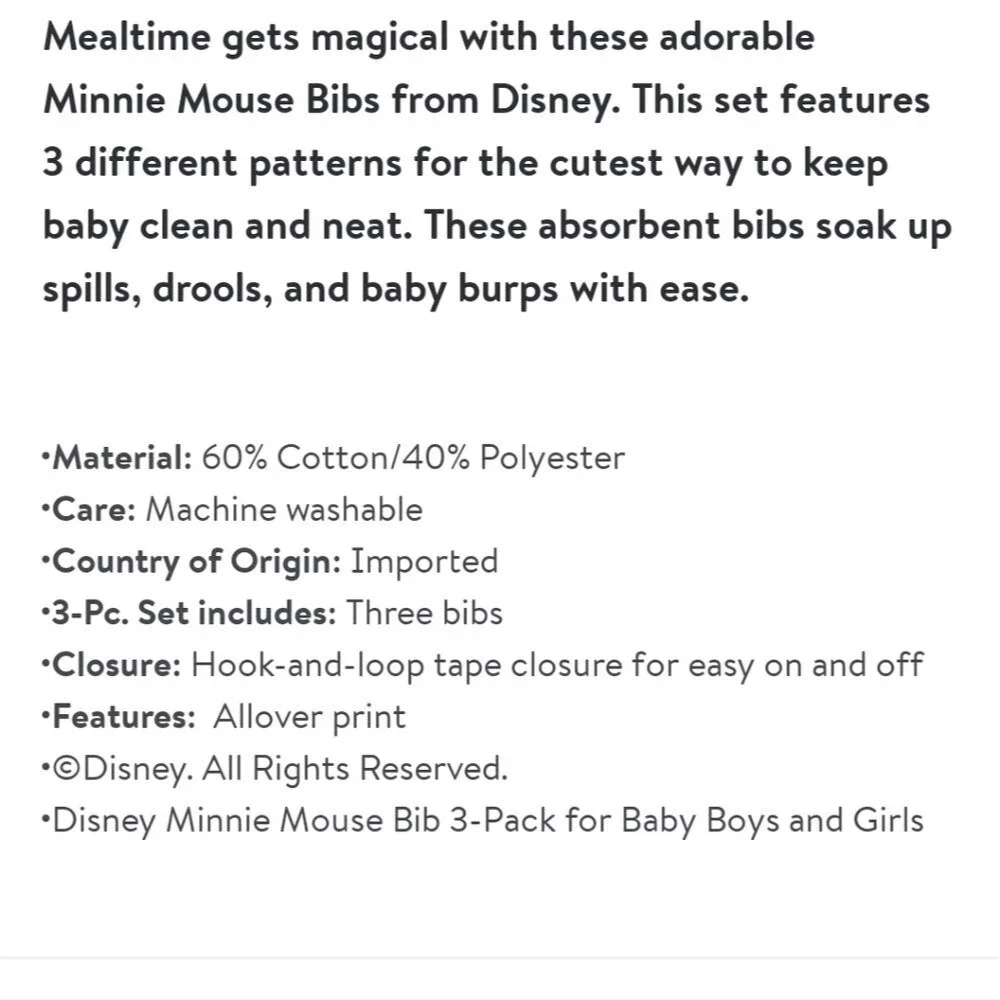 Minnie Mouse bibs 3-pack